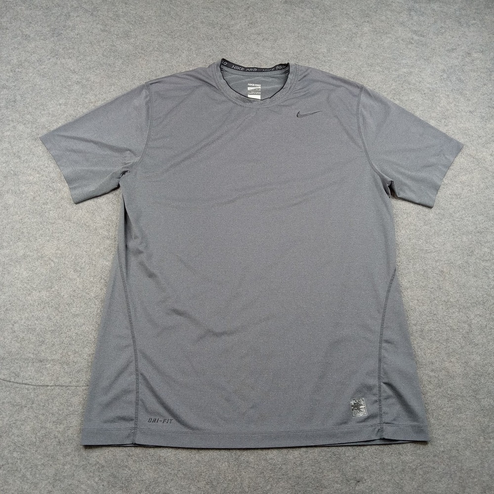 Nike Pro Shirt Mens XL Gray Fitted Dri-FIT Short Sleeve Athletic Top Gym